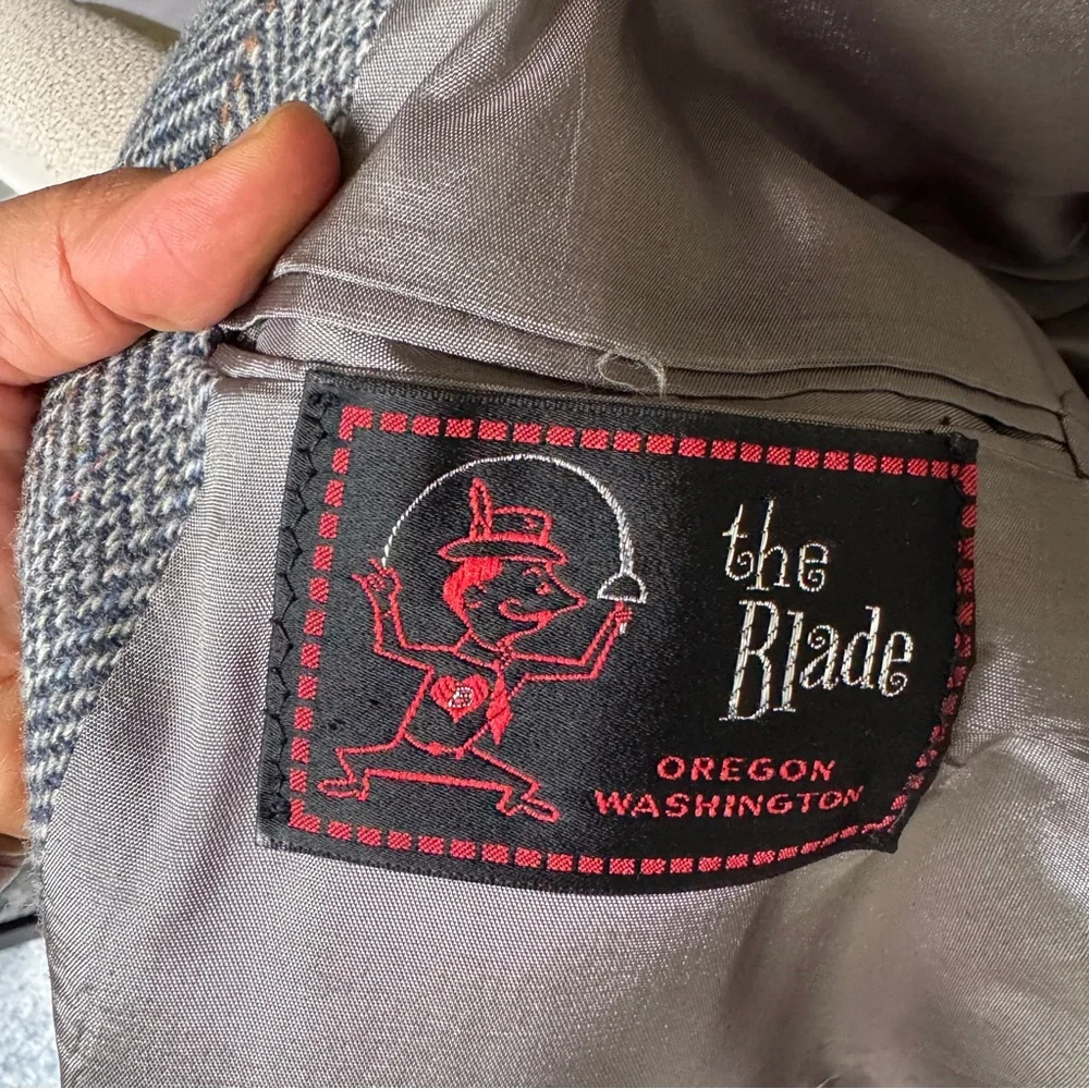 Vintage Blazer By The Blade Mens Gray Herringbone Two Buttons  Blazer Size‎ 46R